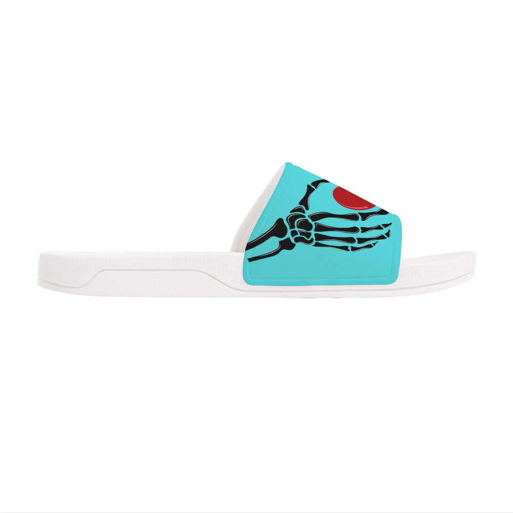 Ti Amo I love you - Exclusive Brand - Medium Turquoise Blue- Skeleton Hands with Heart -  Slide Sandals - White Soles