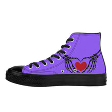 Load image into Gallery viewer, Ti Amo I love you - Exclusive Brand - Heliotrope 3 - Skeleton Hands wit Heart - High Top Canvas Shoes - Black  Soles
