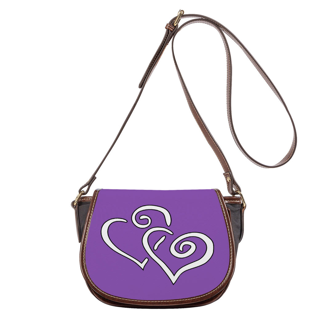 Ti Amo I love you - Exclusive Brand - Deep Lavender - Double White Heart - Saddle Bag