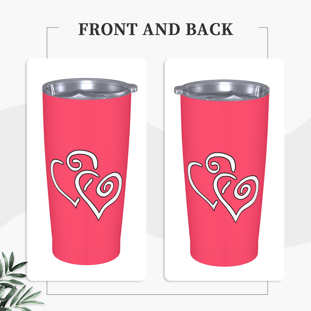 Ti Amo I love you - Exclusive Brand - Radical Red  - Double White Heart - 20oz Stainless Steel Straw Lid Cup