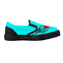 Load image into Gallery viewer, Ti Amo I love you - Exclusive Brand - Aqua / Cyan - Skeleton Hands with Heart - Kids Slip-on shoes - Black Soles
