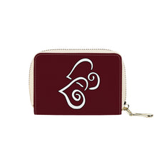 Load image into Gallery viewer, Ti Amo I love you - Exclusive Brand - Maroon Oak - Double White Heart - PU Leather - Zipper Card Holder
