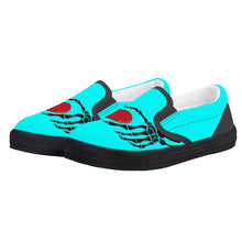 Load image into Gallery viewer, Ti Amo I love you - Exclusive Brand - Aqua / Cyan - Skeleton Hands with Heart - Kids Slip-on shoes - Black Soles
