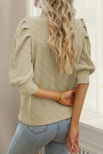 Load image into Gallery viewer, Apricot Vintage Textured Puff Sleeve Mock Neck Top
