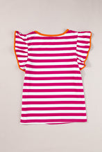 Load image into Gallery viewer, Rose Red Striped Ruffle Sleeve Crew Neck Blouse
