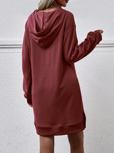 Load image into Gallery viewer, Slit Long Sleeve Hooded Dress with Pocket
