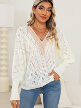 Load image into Gallery viewer, Lace Detail V-Neck Long Sleeve Sweater
