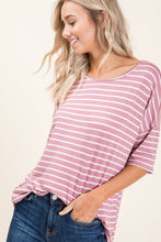 Load image into Gallery viewer, BOMBOM Striped Round Neck Half Sleeve T-Shirt
