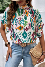 Load image into Gallery viewer, Printed Mock Neck Half Sleeve Blouse
