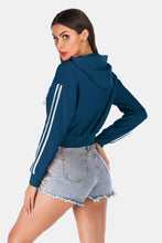 Load image into Gallery viewer, Side Stripe Drawstring Cropped Hooded Jacket
