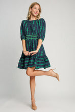 Load image into Gallery viewer, Umgee Ribbon Print Frill Contrast Velvet Trim Half Sleeve Dress
