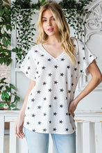 Load image into Gallery viewer, Heimish Full Size Star Print Short Sleeve V-Neck Waffle Knit T-Shirt
