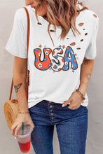 Load image into Gallery viewer, White Flower USA Graphic Distressed Tee
