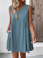 Load image into Gallery viewer, Ruched V-Neck Sleeveless Mini Dress
