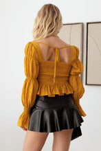 Load image into Gallery viewer, Tasha Apparel Boho Shirred Smocked Peplum Long Sleeve Top
