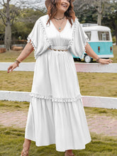 Load image into Gallery viewer, Plus Size Tassel Smocked V-Neck Half Sleeve Dress
