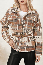 Load image into Gallery viewer, Brown Aztec Print Flap Pocket Button-up Jacket
