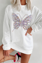 Load image into Gallery viewer, White Rhinestone Butterfly Graphic Crewneck Oversized Sweatshirt
