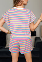 Load image into Gallery viewer, Striped Round Neck Top and Shorts Set
