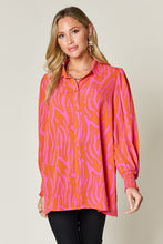 Load image into Gallery viewer, Double Take Full Size Printed Smocked Long Sleeve Blouse
