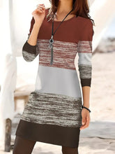 Load image into Gallery viewer, Color Block Round Neck Long Sleeve Dress
