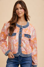 Load image into Gallery viewer, Annie Wear Floral Jacquard Denim Contrast Button Down Jacket
