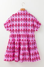 Load image into Gallery viewer, Sachet Pink Floral Print Multi Buttons Collared Short Sleeve Flowy Dress
