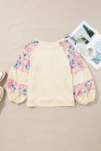 Load image into Gallery viewer, Apricot Textured Floral Patchwork Balloon Sleeve Blouse
