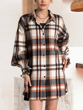 Load image into Gallery viewer, Button Up Plaid Long Sleeve Shirt Dress
