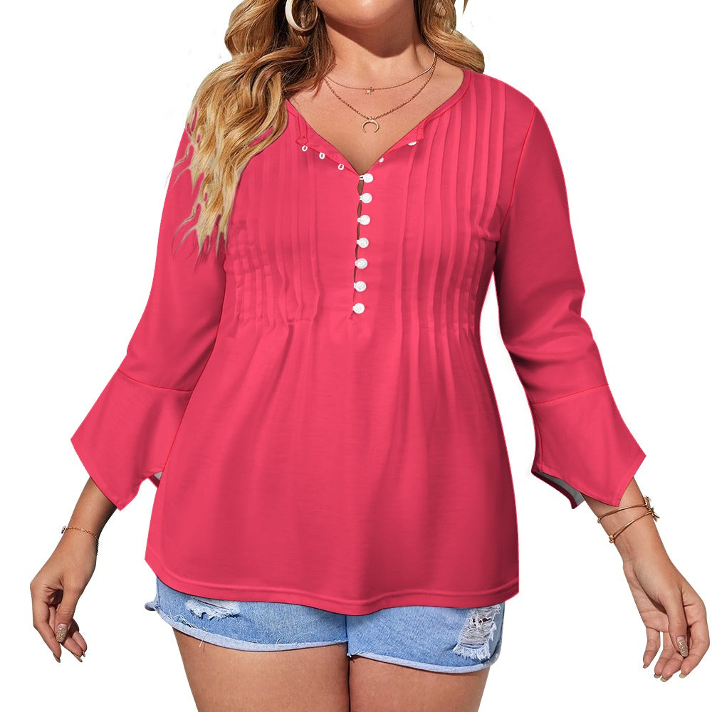 Ti Amo I love you - Exclusive Brand  - Radical Red - Women's Ruffled Petal Sleeve Top - Sizes S-5XL