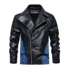 Load image into Gallery viewer, Men&#39;s Patchwork Diagonal Zipper Collared Denim Jacket
