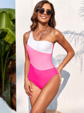 Load image into Gallery viewer, Color Block One Shoulder One-Piece Swimwear
