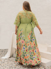 Load image into Gallery viewer, Plus Size Lace Detail Floral Half Sleeve Dress
