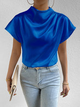 Load image into Gallery viewer, Ruched Mock Neck Short Sleeve Blouse
