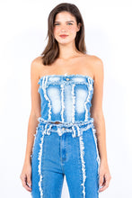 Load image into Gallery viewer, American Bazi Frayed Edge Denim Corset Top
