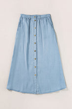 Load image into Gallery viewer, Mist Blue Fully Buttoned Long Denim Skirt
