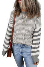 Load image into Gallery viewer, Gray Stripe Geometric Textured Drop Shoulder Sweater
