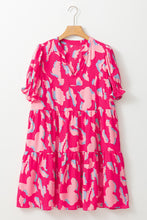 Load image into Gallery viewer, Pink Abstract Printed Puff Short Sleeve Tiered Loose Dress
