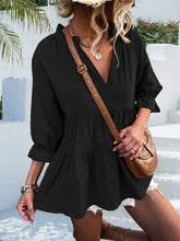 Load image into Gallery viewer, Ruffled Notched Three-Quarter Sleeve Blouse
