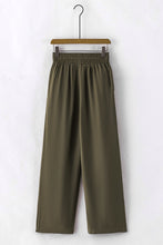 Load image into Gallery viewer, Green Brown Drawstring Elastic Waist Casual Wide Leg Pants
