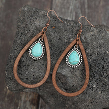 Load image into Gallery viewer, Wooden Turquoise Cutout Teardrop Earrings
