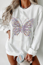 Load image into Gallery viewer, White Rhinestone Butterfly Graphic Crewneck Oversized Sweatshirt
