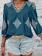 Load image into Gallery viewer, Printed V-Neck Three-Quarter Sleeve Blouse
