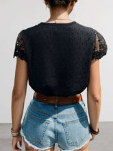 Load image into Gallery viewer, Swiss Dot Lace Detail V-Neck Cap Sleeve Blouse
