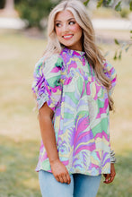 Load image into Gallery viewer, Green Abstract Print Bubble Sleeve Smock Detail Blouse
