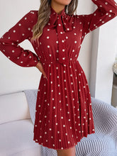 Load image into Gallery viewer, Polka Dot Tie Neck Pleated Dress
