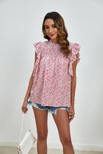 Load image into Gallery viewer, Ruffled Ditsy Floral Mock Neck Cap Sleeve Blouse
