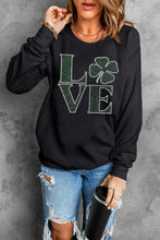 Load image into Gallery viewer, LOVE Rhinestone Clover Round Neck Sweatshirt
