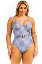 Load image into Gallery viewer, One Piece Buckle Belt embellish Denim Swimsuit
