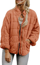 Load image into Gallery viewer, Womens Winter Zip-up Stand Collar Solid Color Plaid Long Sleeved Jacket with Pockets

